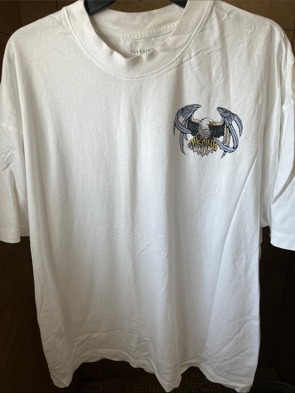 All Saints White Graphic Eagle Crew Neck T-Shirt. Large